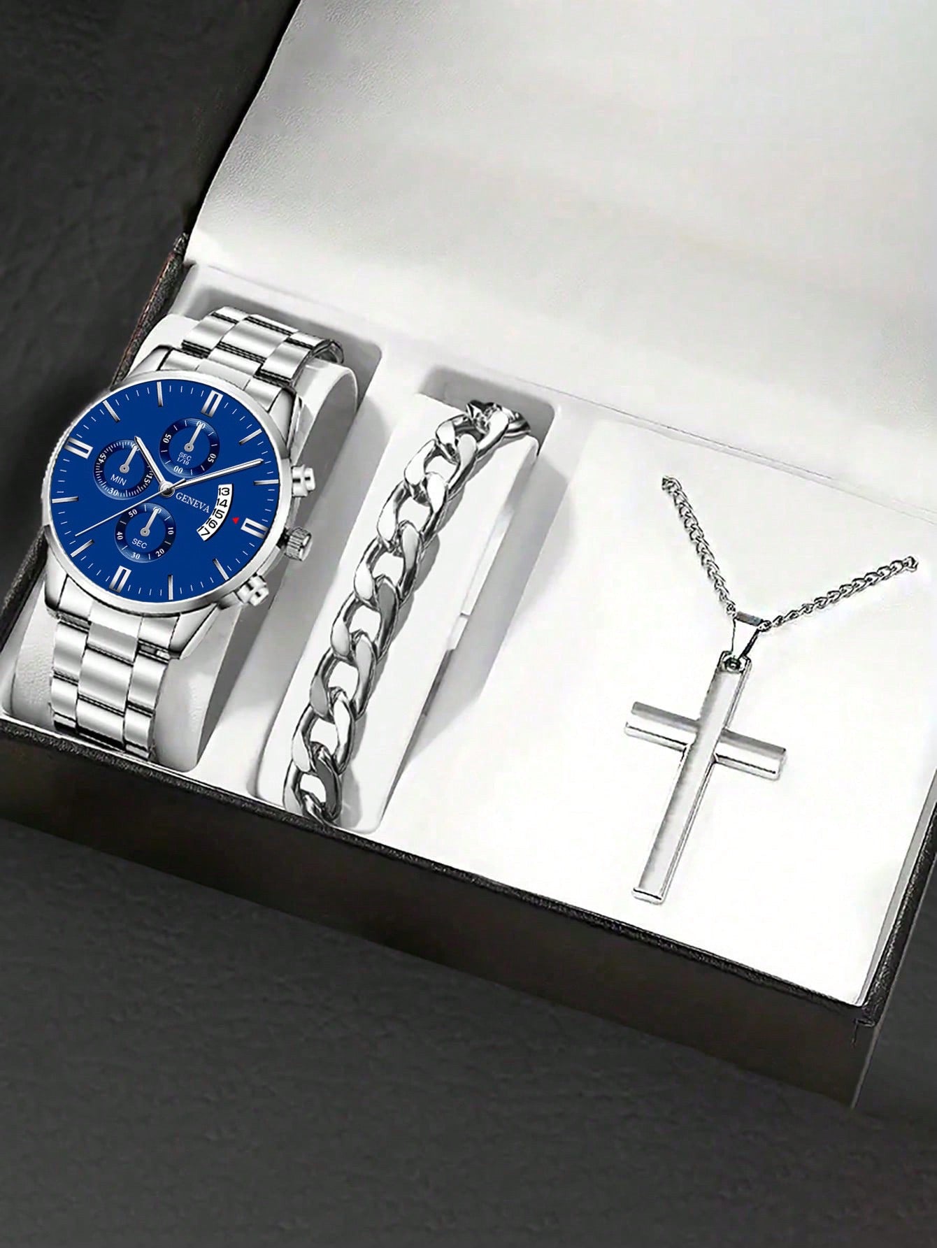 Ensemble montre et collier croix inoxydable