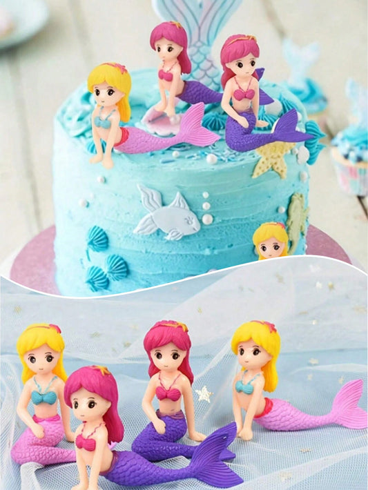 Décoration 4pcs sirène pour gâteau d’anniversaire enfants