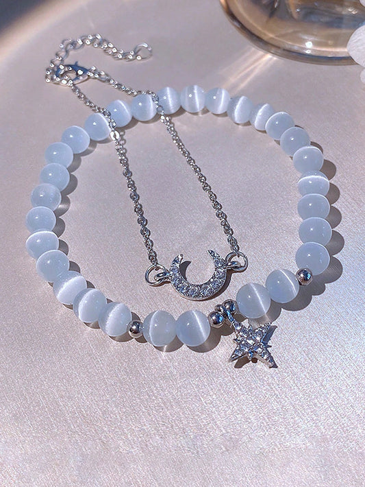 2pcs bracelet en perle et en chaîne motif étoile et lune