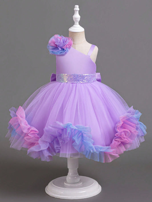 Robe de fête violette évasée pour petite fille