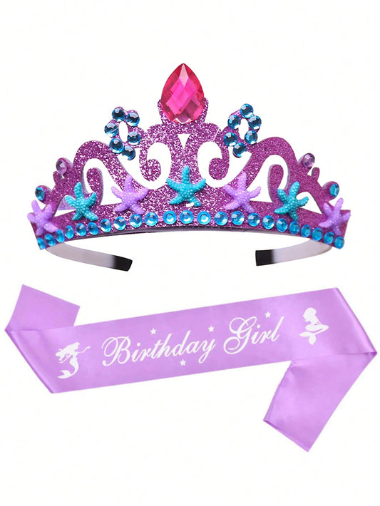 2pcs couronne et banderole anniversaire aquatique pour enfants