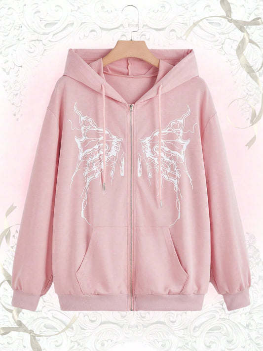 Pull over rose motif papillon