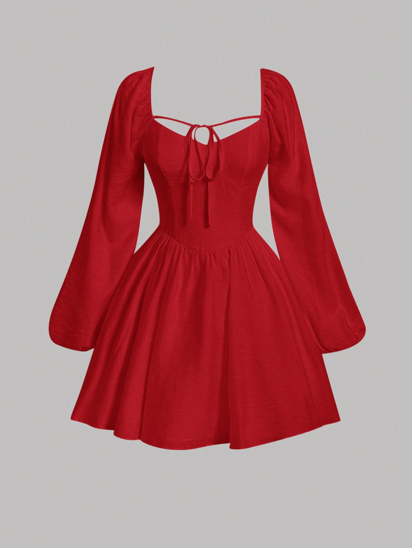 Robe courte évasé manche longue rouge