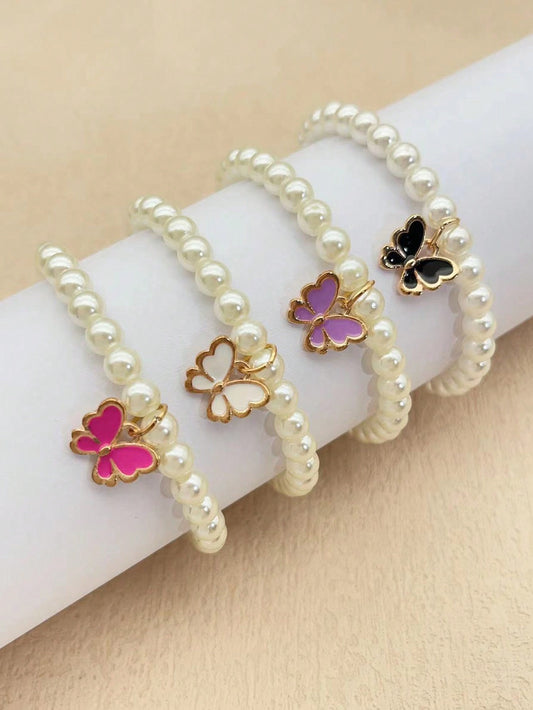 Bracelet en perles motif papillon 4pcs