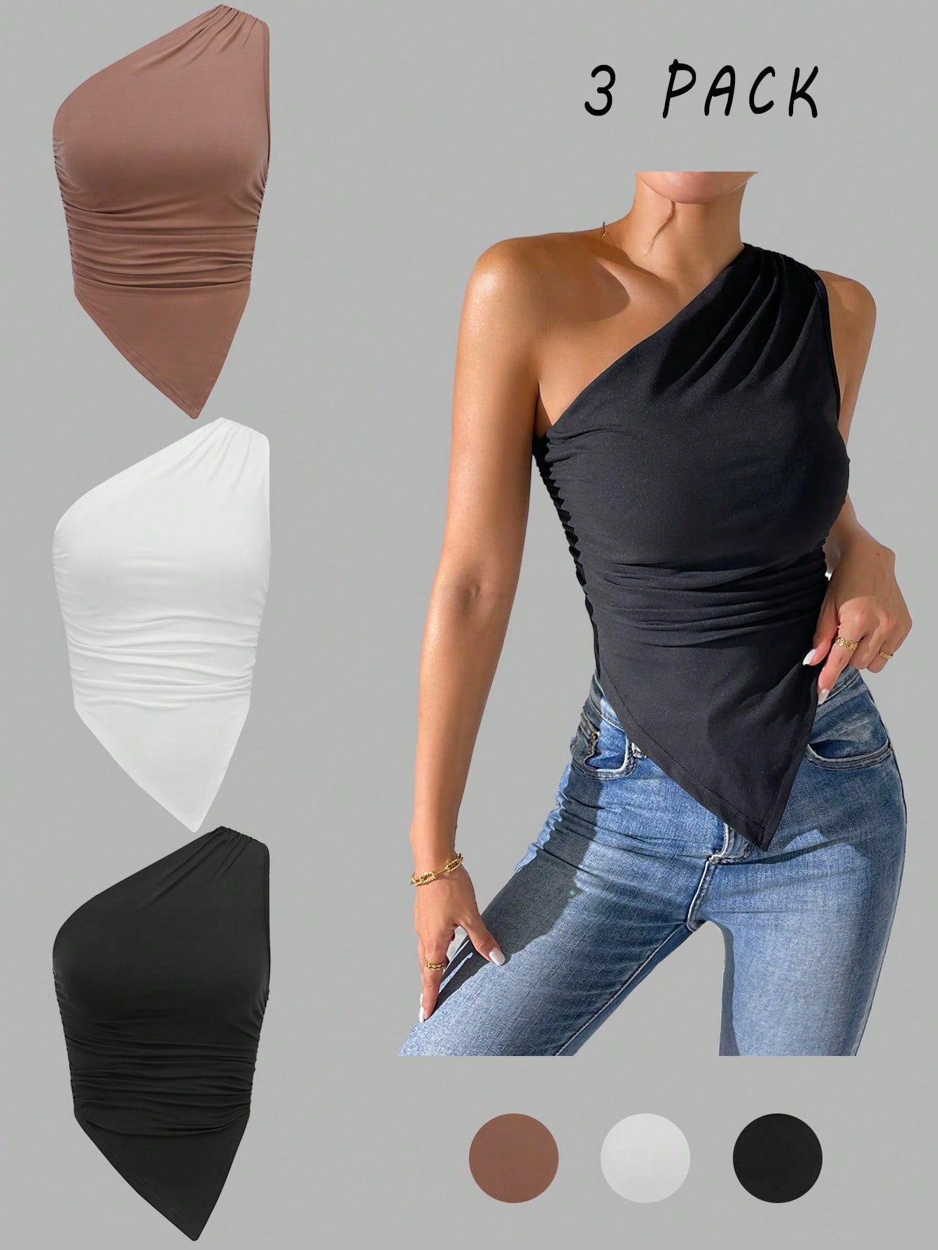 Lot de 3 crop top asymétrique