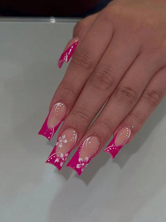 Faux-ongles fleuri rose