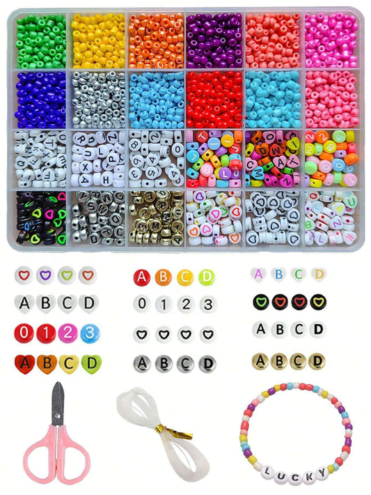 Lot de perle 4mm avec lettre chiffre ciseau et corde