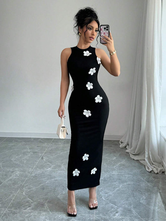 Robe longue avec motif fleur